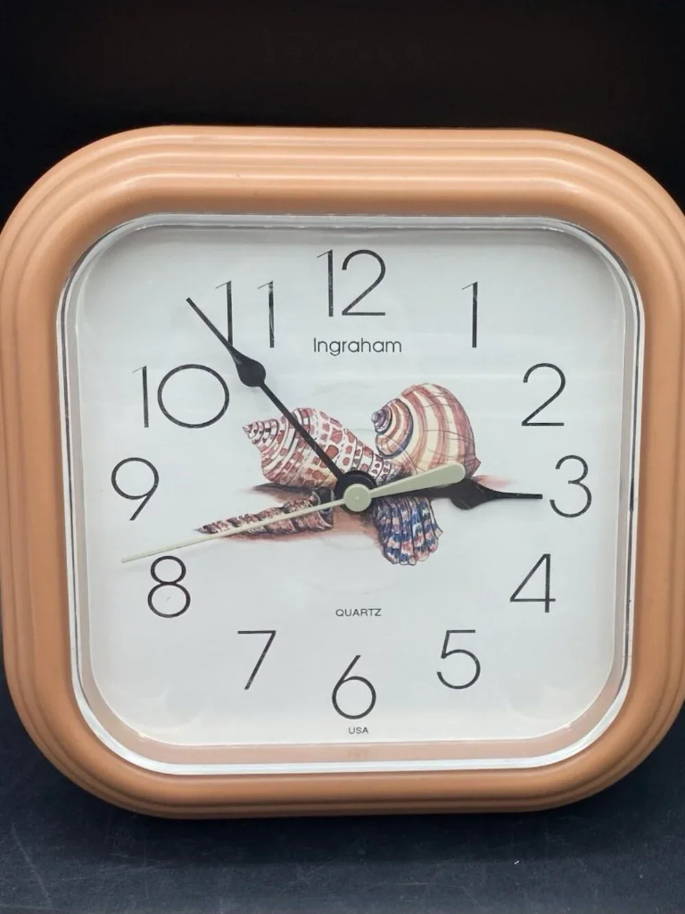 Ingraham Quartz Sea Shells Square Wall Clock Mauve